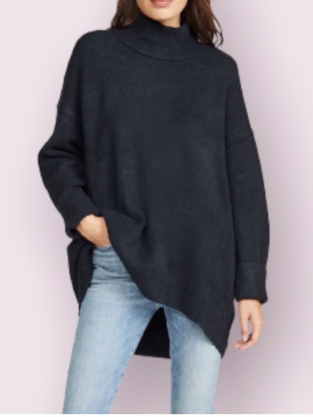 Free People Afterglow Mock Neck Sweater Black Chunky Oversized XS #25